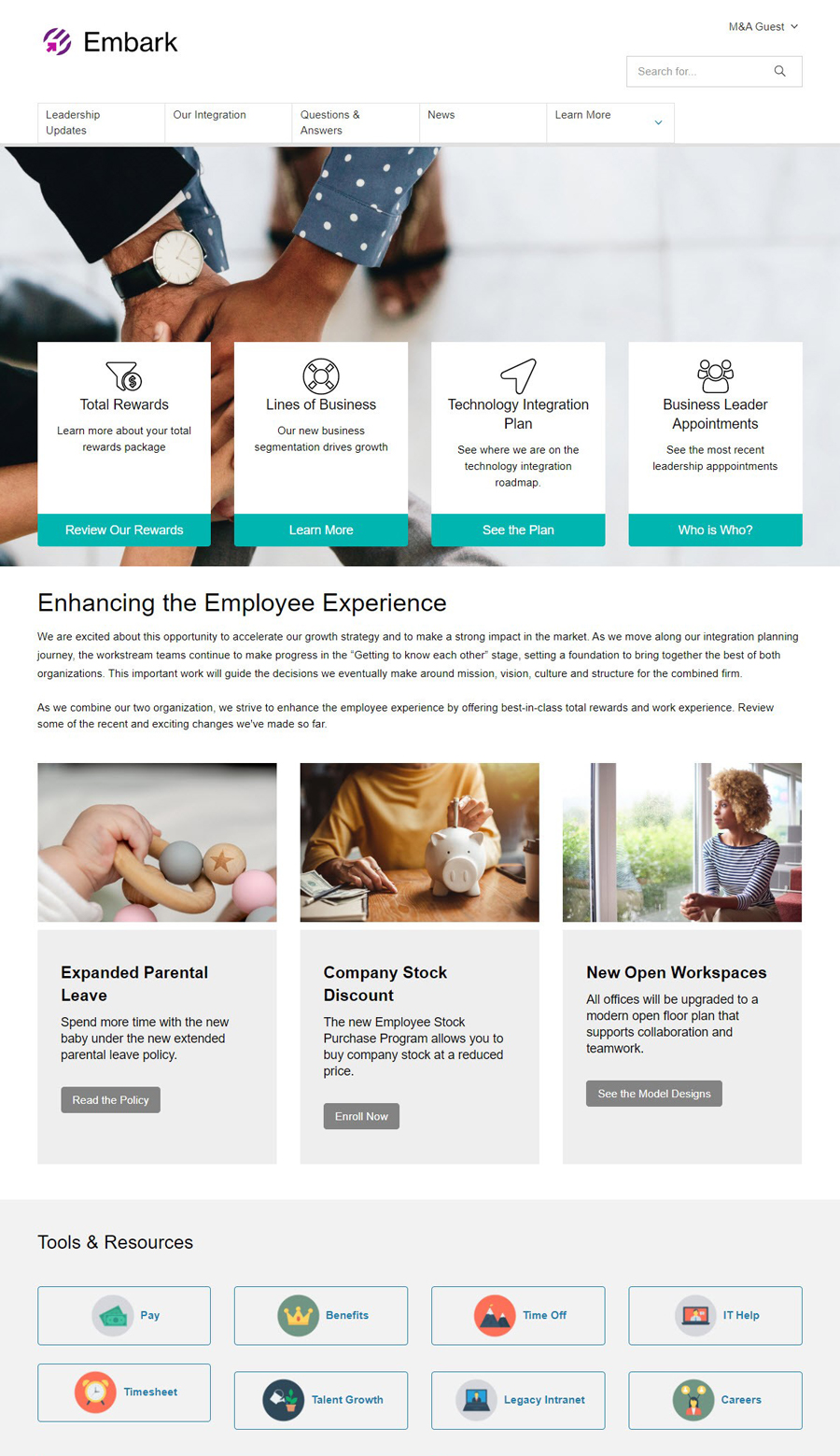 Snapshots of post-merger communication provided through Embark