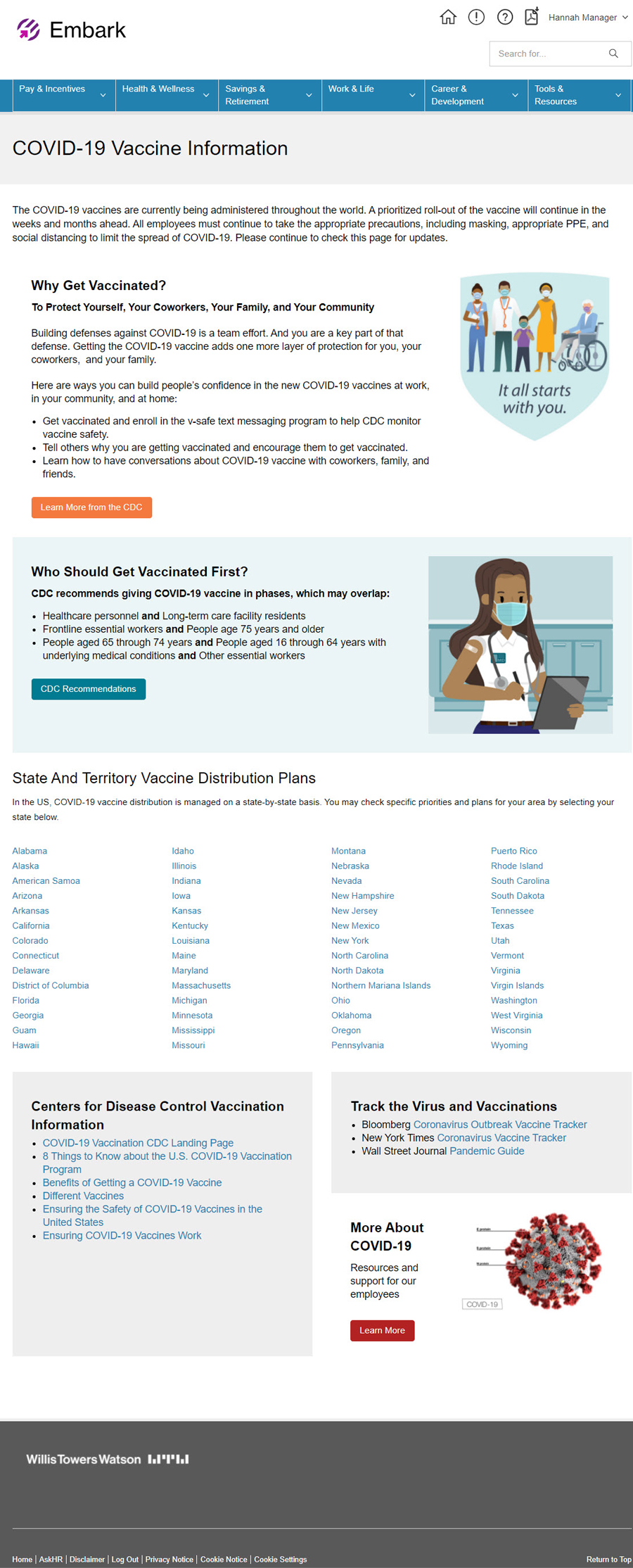 an example of how Embark is used to communicate important COVID-19 information to employees